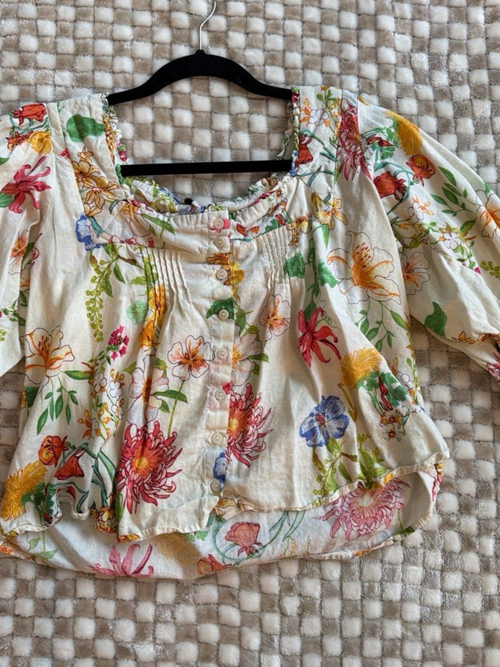 Laura Ashley Cream Floral Button-Front Peasant Blouse